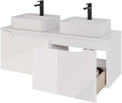 Dreja Мебель для ванной с двумя раковинами и столешницей W 125 подвесная белая – фотография-14